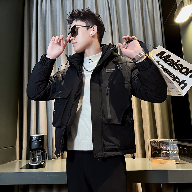 潮牌短款工装棉衣矮个子S男装冬季加厚连帽保暖外套XS码休闲棉服