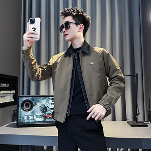 美式复古拼接牛仔翻领外套XS小码男士高级感2025春秋季休闲夹克S