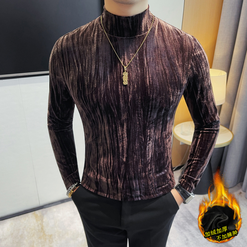 155矮个子小码男装加绒半高领长袖体恤XS码S号秋冬季修身打底衫潮