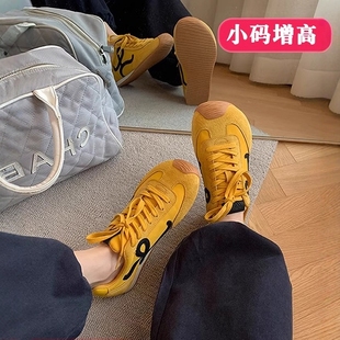 7cm真皮德训鞋女内增高小码女鞋3233复古小个子厚底34软底阿甘鞋