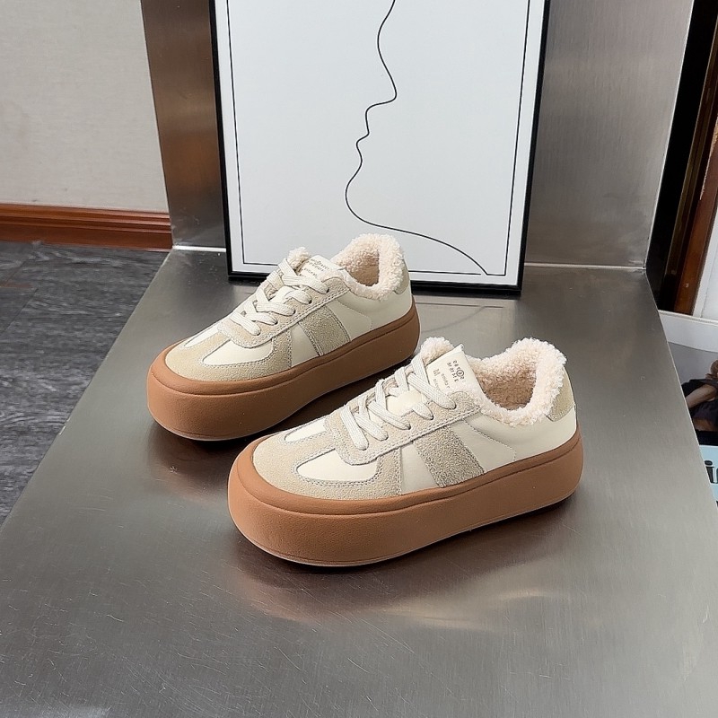 德训鞋加绒2025冬季新款厚底真皮
