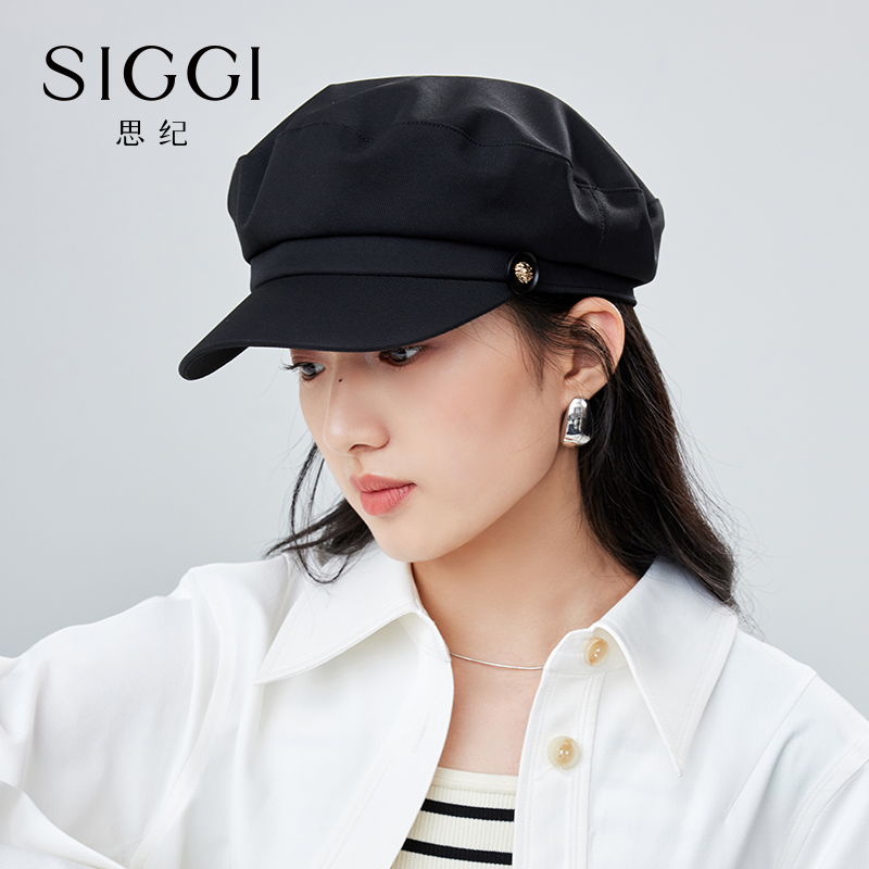 siggi 海军报童帽女贝雷帽2024新款薄款黑色八角帽春夏英伦鸭舌帽