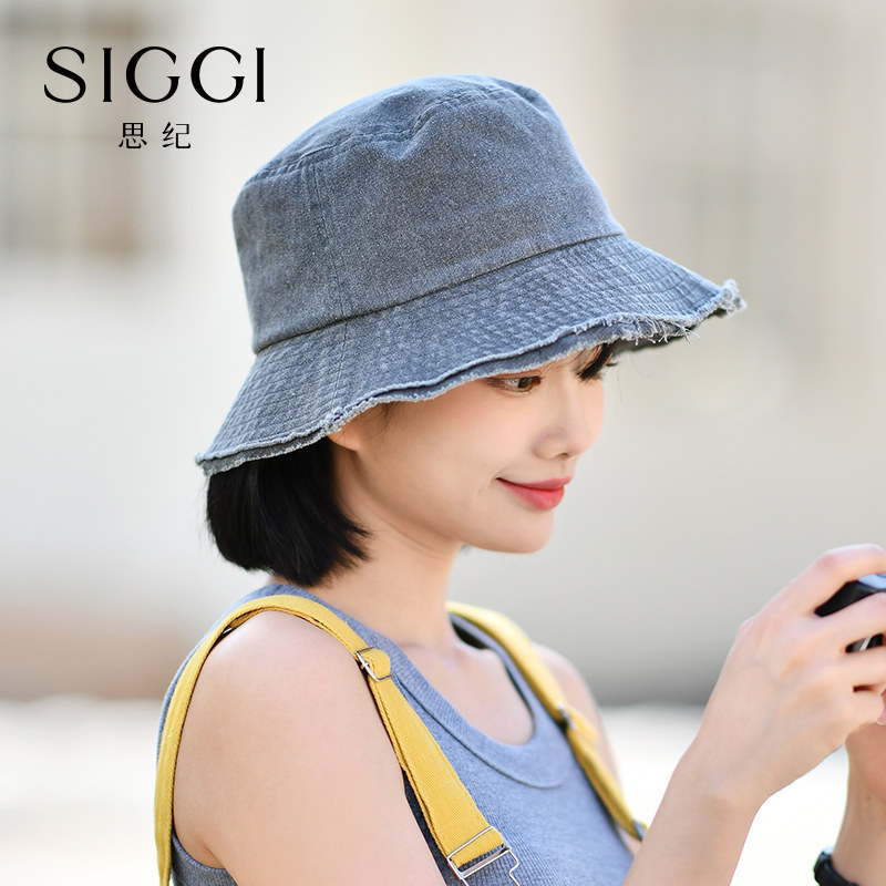Siggi 防晒渔夫帽女春夏水洗棉做旧牛仔复古时尚须边露营盆帽男