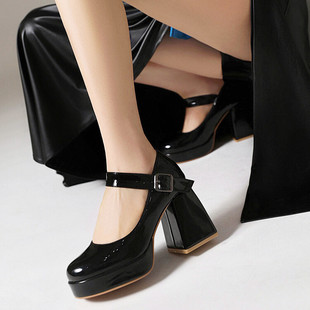 一字扣皮鞋 单鞋 玛丽珍法式 复古风单鞋 性感 9CM超高跟40 lo鞋 46大码