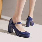 8CM高跟40 JK制服4 COS女鞋 43大码 春秋漆皮糖果色一字扣玛丽珍单鞋