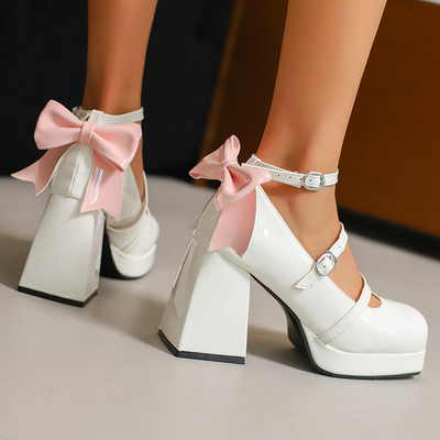 9CM超高跟40-48大码漆皮蝴蝶结