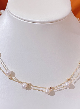 手工满天星珍珠项链双层叠戴