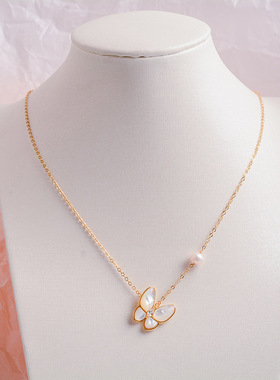 天然淡水珍珠项链14K注金贝壳