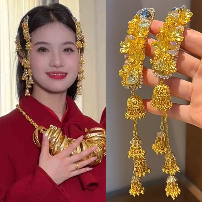 金色中式百搭流苏边夹发饰