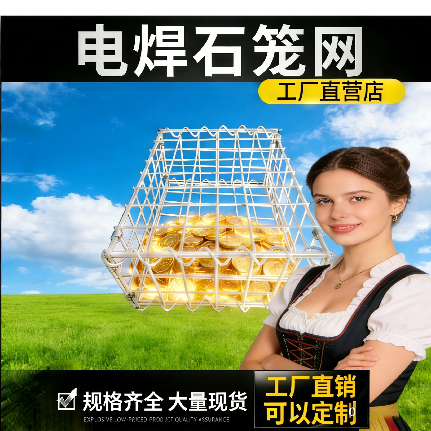 景观电焊石笼网墙不锈钢笼子装石头园林景区镀锌石笼网箱子防爆笼,金属材料及制品,丝网/金属网,淘宝优惠券,粉丝福利购,淘宝优惠卷