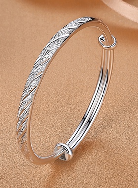 纯银白银实心虎年手镯年轻