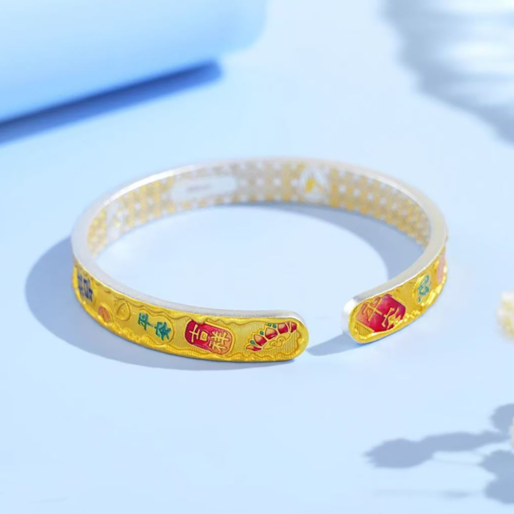 久一足银9999描金珐琅彩吉言手镯