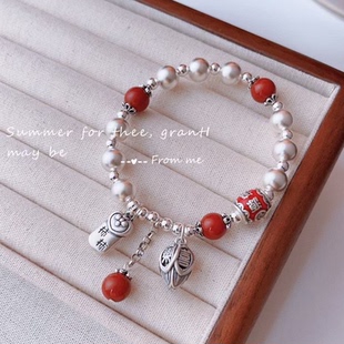 足银999古法银珠南红手链女胖福聚宝手串本命年转运珠送女友闺蜜