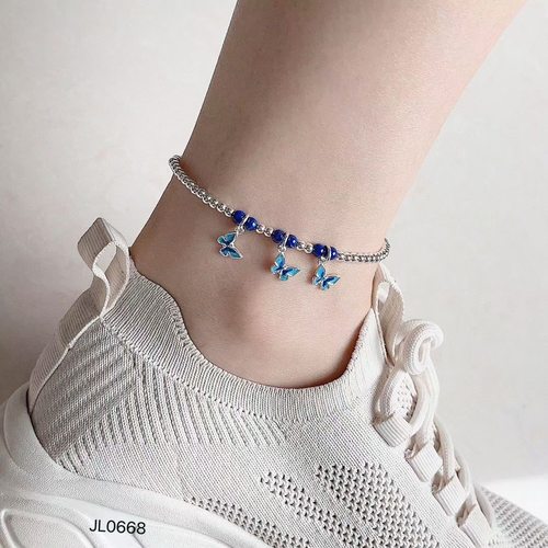 招财小众纯银国风复古蝴蝶脚链