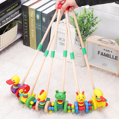 儿童儿童木质卡通动物玩具推推乐