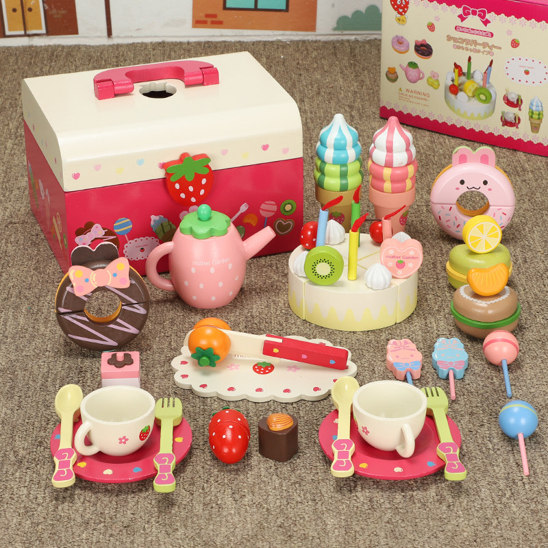 木制公主蛋糕草莓下午茶儿童女孩厨房过家家切切乐看玩具生日礼物