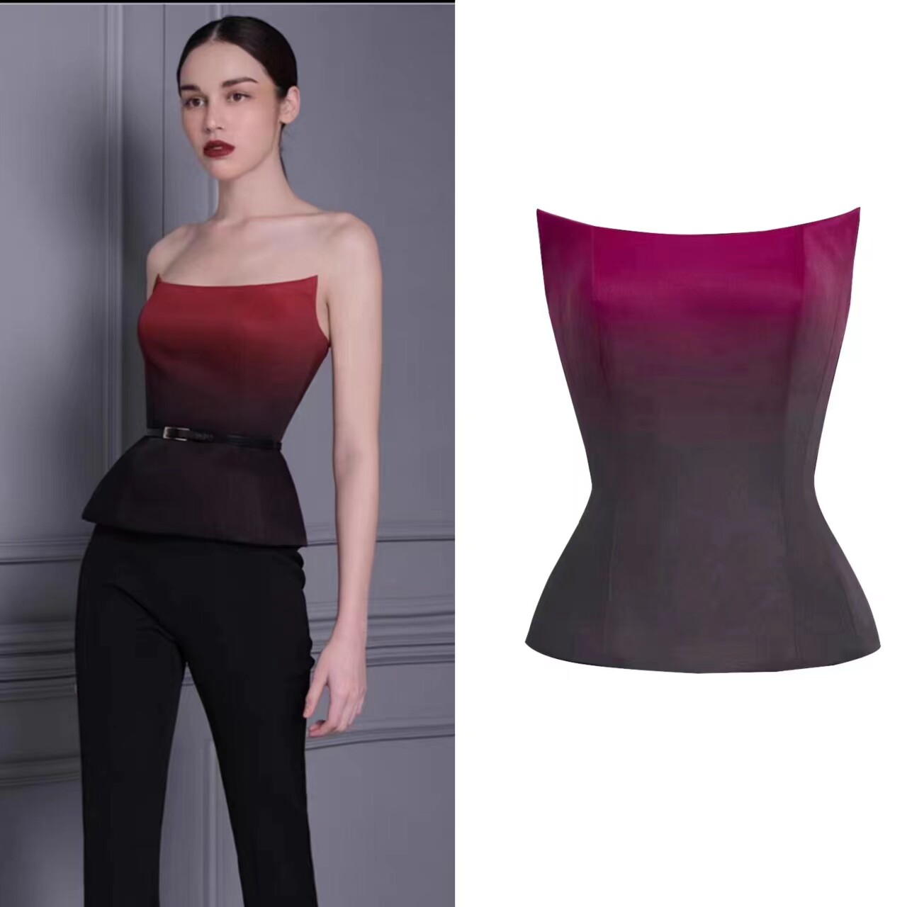 泰国潮牌小众设计经典红黑渐变露背修身显瘦百搭鱼骨抹胸上衣,女装/女士精品,抹胸,淘宝优惠券,粉丝福利购,淘宝优惠卷