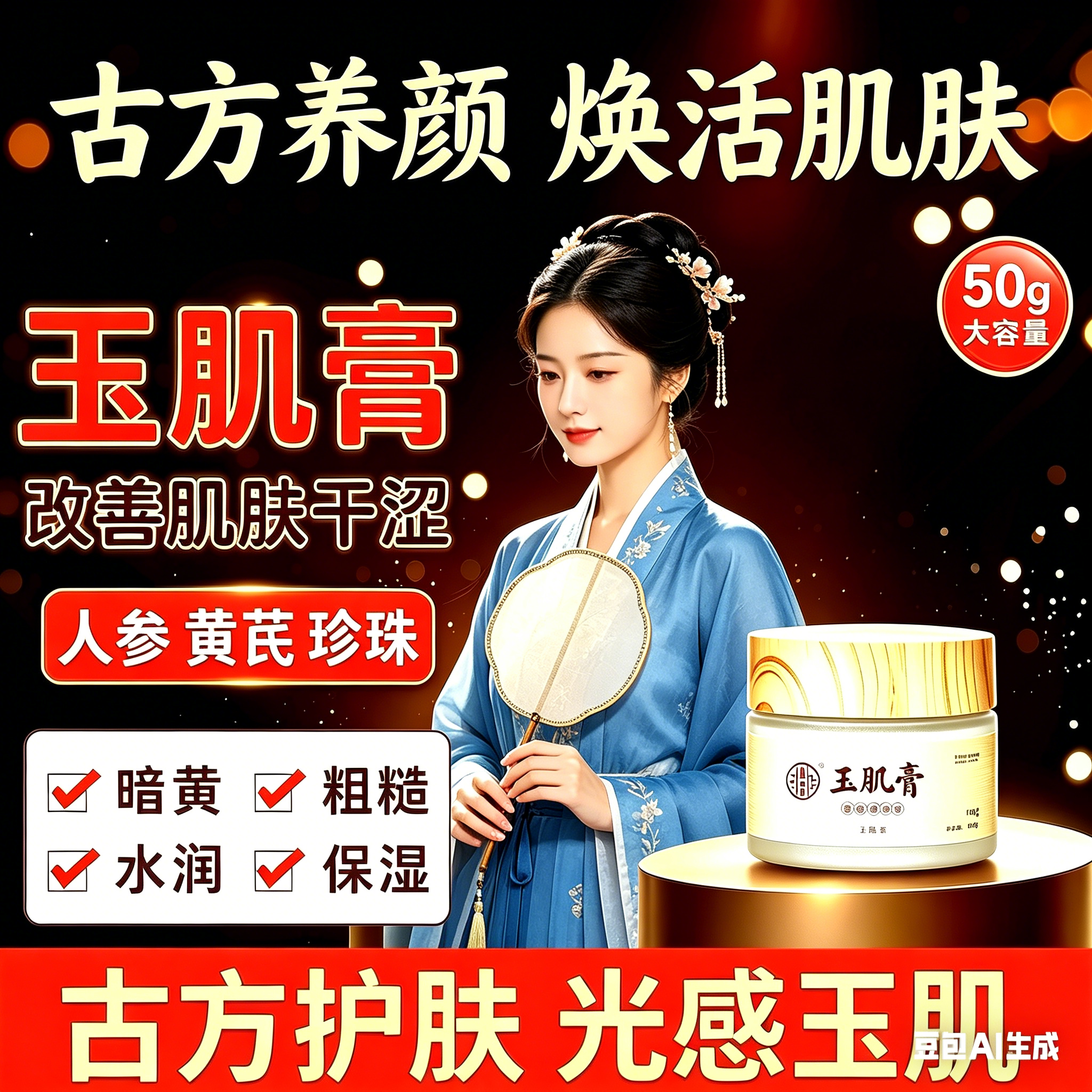 玉肌膏人参珍珠黄芪暗沉内调提亮肤色去黄气改善暗黄分解黑色素