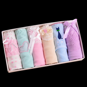 6条 内裤女纯棉少女生低腰三角性感大码可爱卡通蕾丝棉质面料内裤