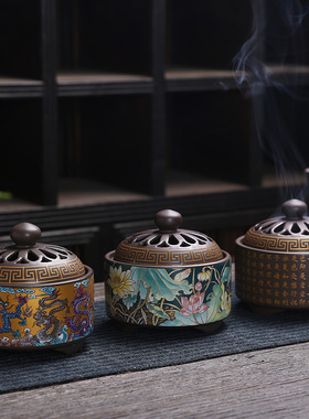 仿古景泰蓝香炉工艺品摆件创意家居室内香插香道珐琅彩代盘发