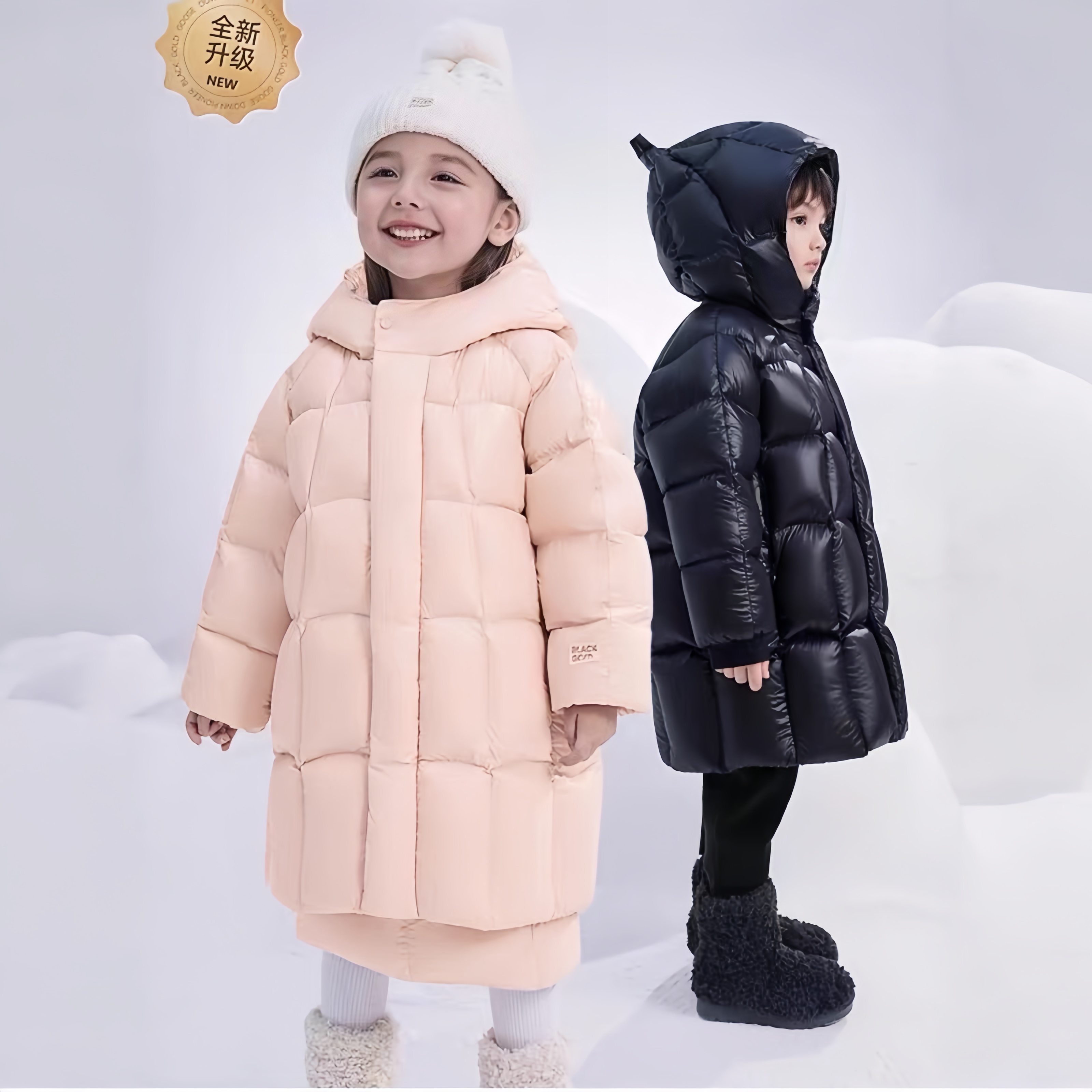 黑金儿童羽绒服精灵新款小女童小男童保暖宝宝90白鸭绒中长款外套