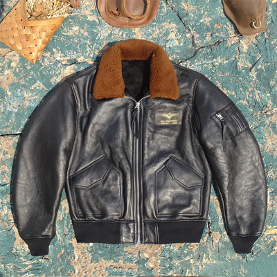 45P宽松廓形飞行款轻薄柔软原生态羊皮毛一体真皮皮衣男保暖舒适