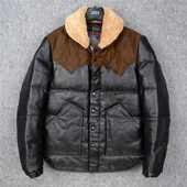 599元 真皮羽绒服男牛皮拼接磨砂牛皮带羊毛领白鸭绒真皮皮衣男