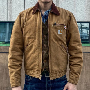 绒面烟草色绵羊皮真皮皮衣男工装 底特律咔哈特J97款 之神 工装