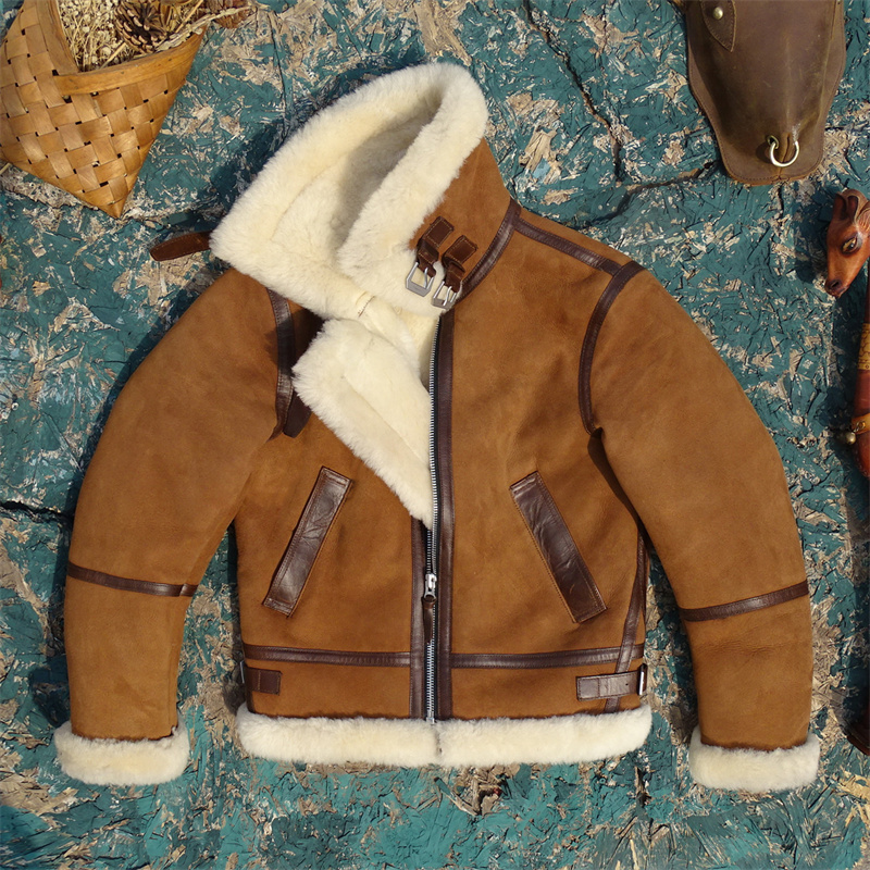 磨砂羊皮毛一体撞色B6飞行服