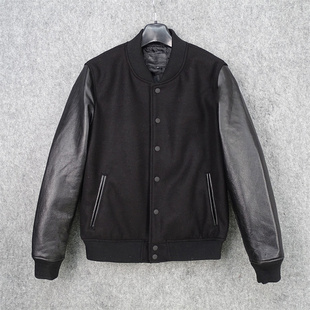 皮夹克头层牛皮真皮皮衣男女通穿 子棒球服短款 日单羊毛尼 牛皮袖