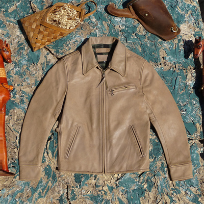 原色驼色植鞣牛皮1930S经典翻领