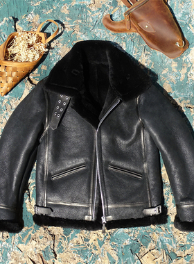 B3款飞行服加厚1.8cm羊皮毛一体真皮皮衣男上衣夹克保暖舒适御寒