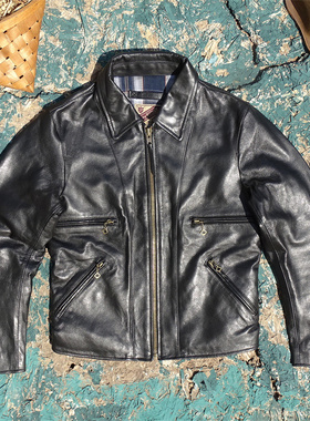 【进口植鞣头层山羊皮】Freddy英式直拉真皮皮衣男多口袋修身翻领