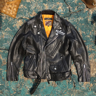 马龙白兰度款！613斜拉腰带机车款头层进口山羊皮真皮皮衣男夹克