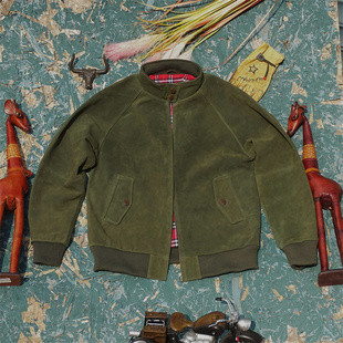 哈灵顿G9 英伦宽松休闲皮夹克真皮皮衣男 英伦墨绿色绒面牛皮经典