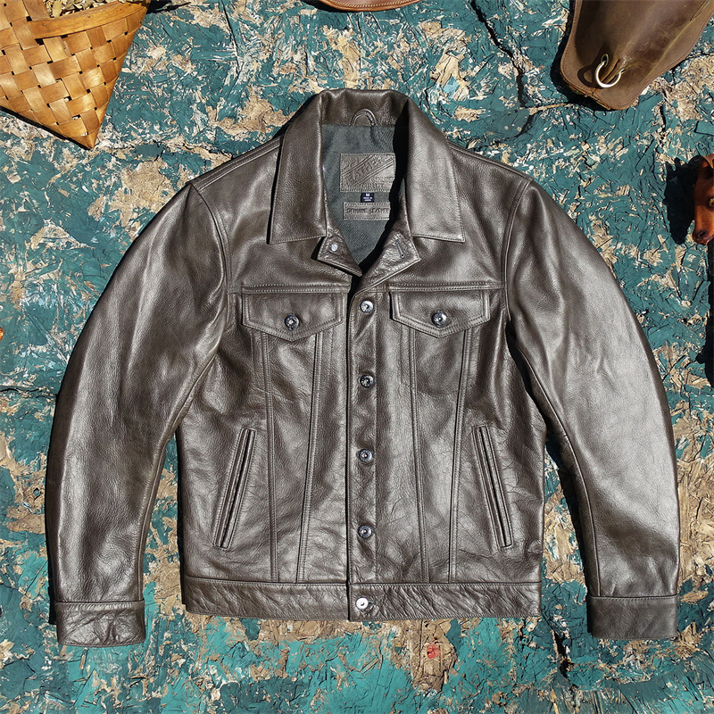 风暴骑士牛仔油蜡头层牛皮真皮皮衣男日版显高显瘦轻做旧真皮夹克