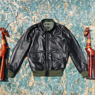 进口头层孟加拉水染小胎牛皮超薄0.8 真皮皮衣男 mmA2飞行服款