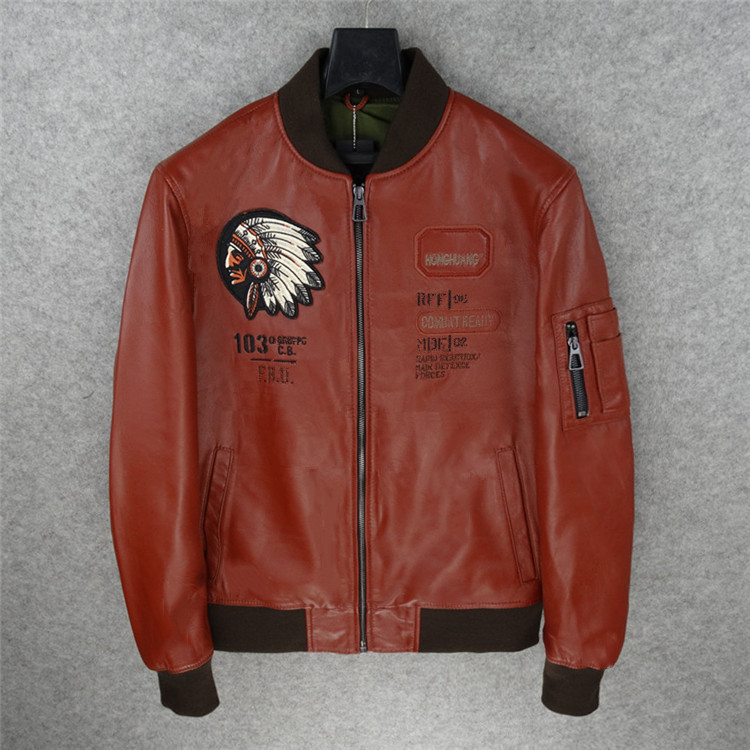 绵羊皮curphey真皮皮衣棒球服