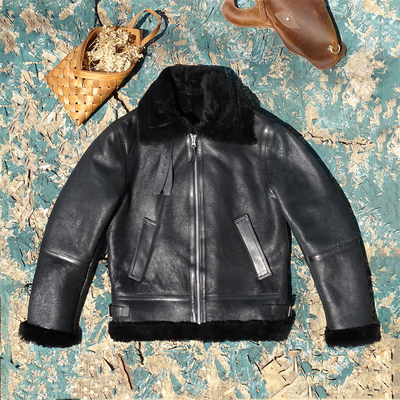 超厚羊皮毛一体B6飞行服款