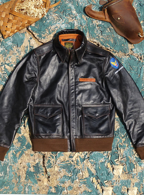 大逃亡水洗擦色做旧美式复古茶芯马皮真皮皮衣男式A2飞行服