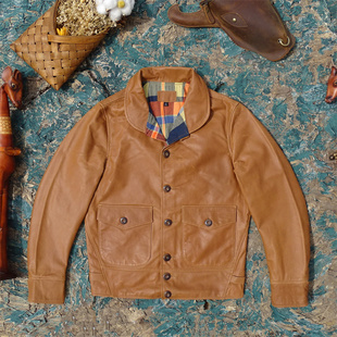 日版哥萨克青果领校园风头层0.9mm小胎牛皮真皮皮衣男翻领春季款