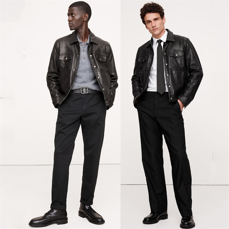 米国出口剩余！意大利植鞣羊皮真皮皮衣男美式卡车司机工装牛仔款