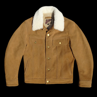 显瘦风暴骑士牛仔款 修身 保暖御寒 羊皮毛一体领子短款 羊毛内里