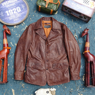 无涂蜡染做旧小幼马皮真皮皮衣男中长款 日版 switchyard调度员款