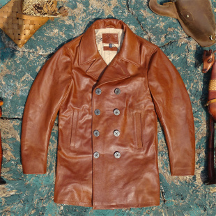 加棉款进口植鞣牛皮真皮皮衣男740款双排扣风衣商务长款保暖御寒