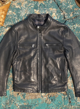 出口美国剩余！香蕉家意大利敦厚深蓝色绵羊皮真皮皮衣男立领加棉