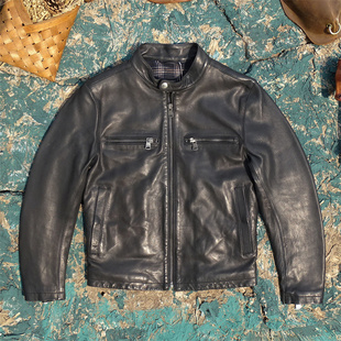 出口美国剩余！香蕉家意大利敦厚深蓝色绵羊皮真皮皮衣男立领加棉