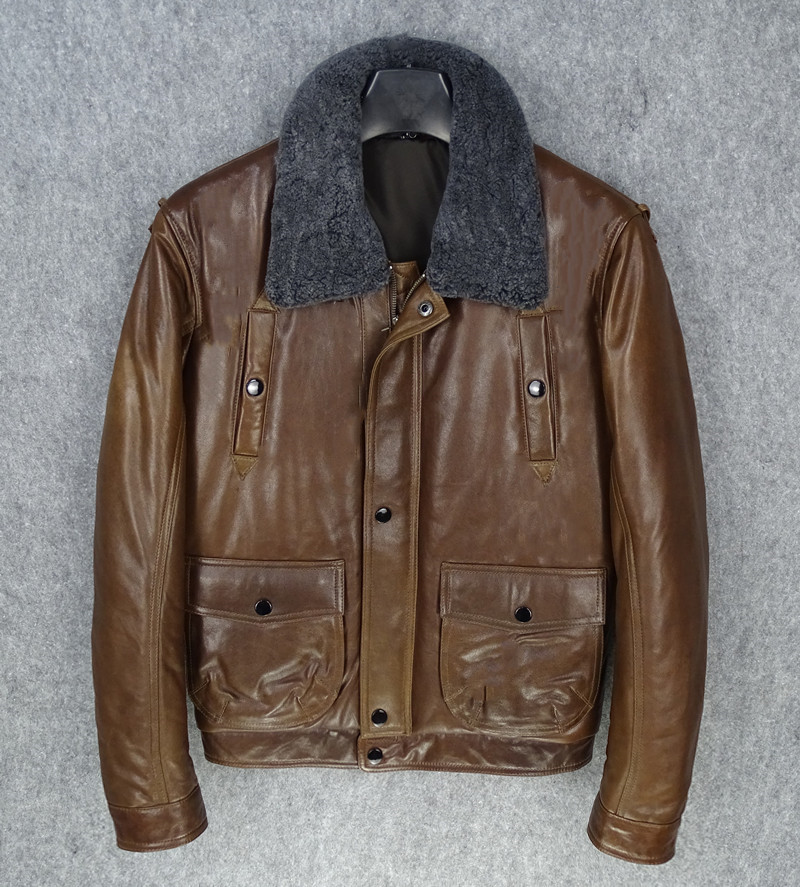 可拆卸头层绵羊皮男保暖真皮皮衣