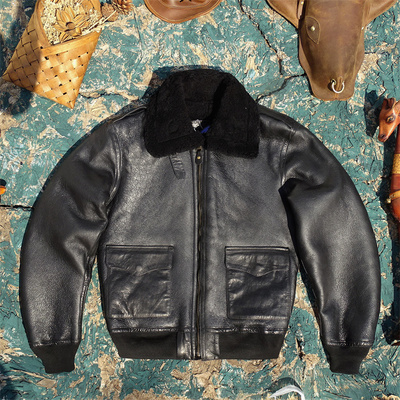 澳洲羊皮毛一体真皮皮衣男款A2外套飞行服版保暖宽松舒适