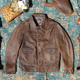 1920S美式 复古重水洗擦色做旧孟加拉茶芯小牛皮真皮皮衣男短款